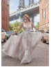 V Neck Beaded Ivory Lace Tulle Airy Wedding Dress